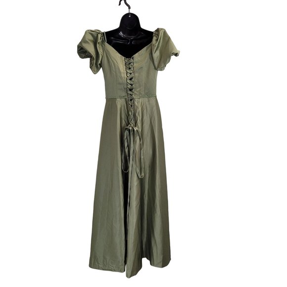 NWT Green Formal Dress Size 8 Puffy Sleeves Dance Prom Evening Gown Corset - Picture 8 of 9